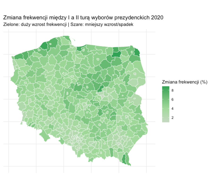 Choropleth - change in turnout between rounds